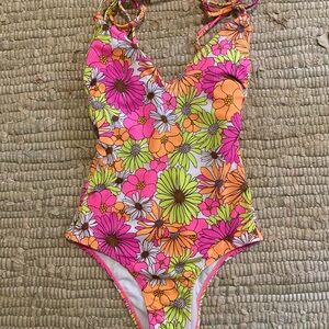 Xhilaration Pink and Orange One Piece Swimsuit Tropical Floral